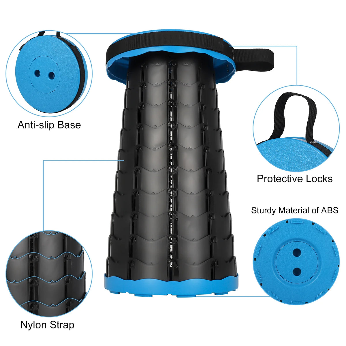 2PCS Portable Telescopic Stool, Collapsible Folding Stool, Lightweight, Max Load 600 lbs (Black Blue) E9332