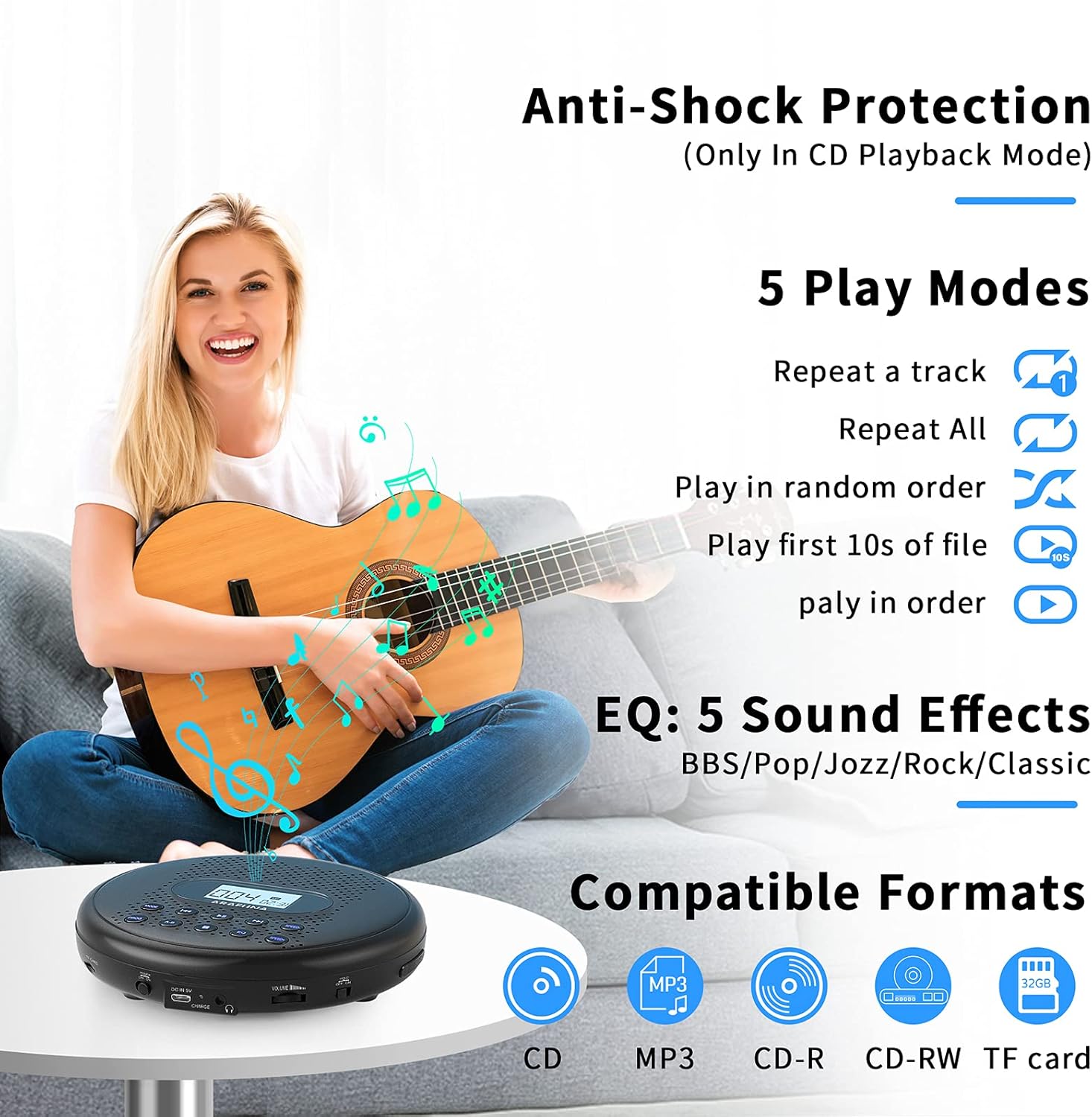 Portable CD Player with Dual Stereo Speakers and Anti-Skip Protection J612808