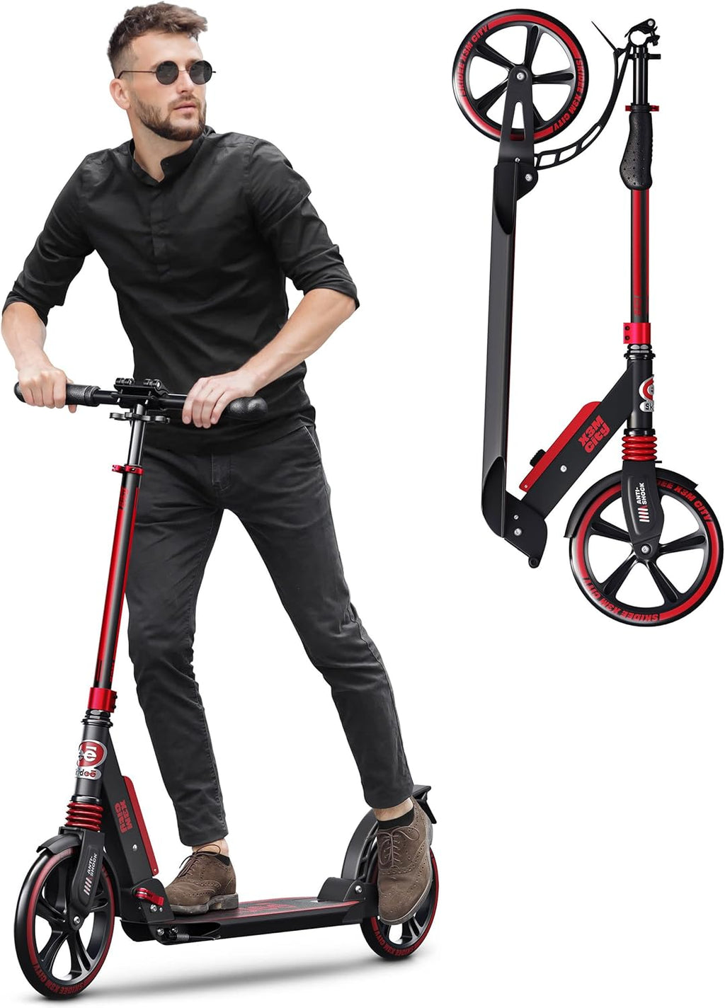 Scooter with Anti-Shock Suspension, 4 Adjustment Levels Handlebar Up to 41 Inches High C2848