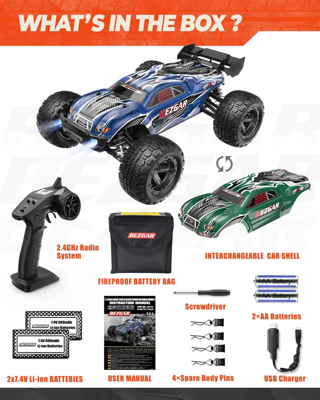 1:16 Scale 4WD Remote Control Electric Off Road RC Monster Truck A5403