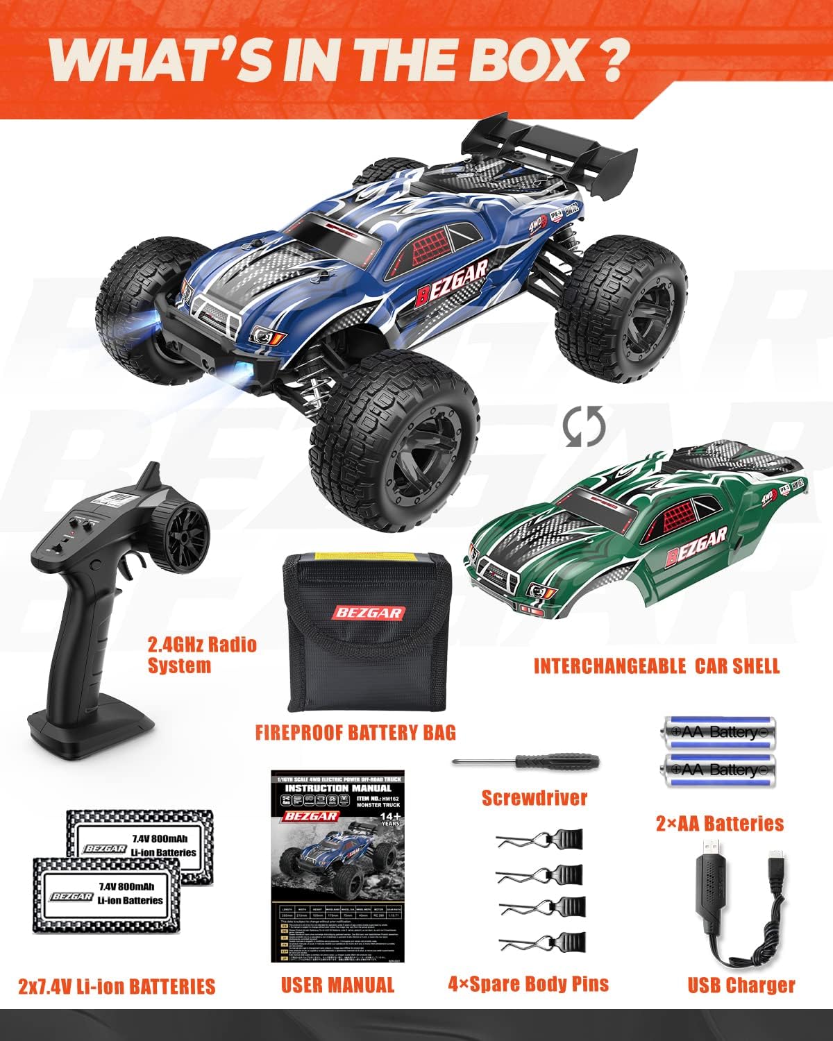 1:16 Scale 4WD Remote Control Electric Off Road RC Monster Truck A5403