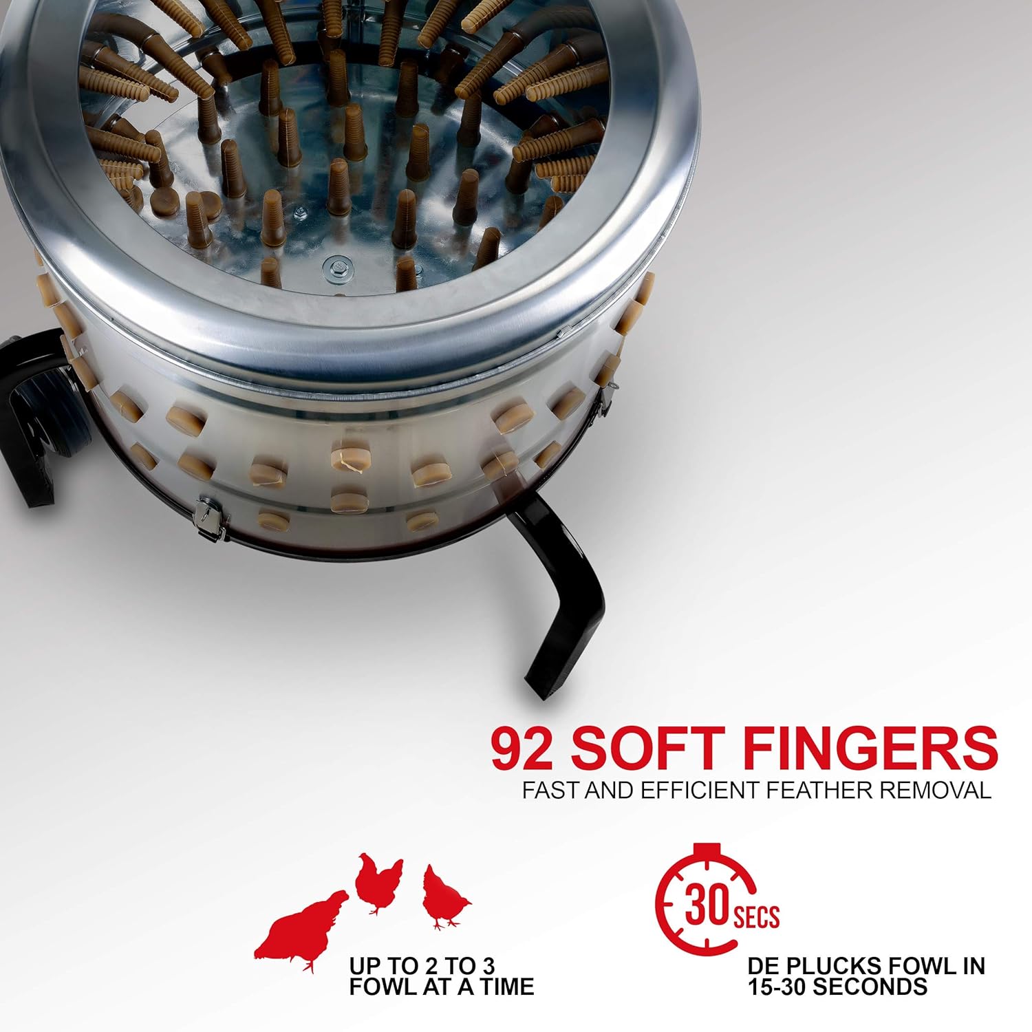 Chicken Plucker Electric Stainless Steel 1HP 120VAC 280RPM 92 Soft Fingers 20" Drum Diameter L47642