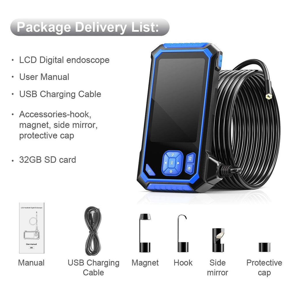 Industrial Endoscope with 32GB Card, IP67 Waterproof, 16.5FT Semi-Rigid Cable T748