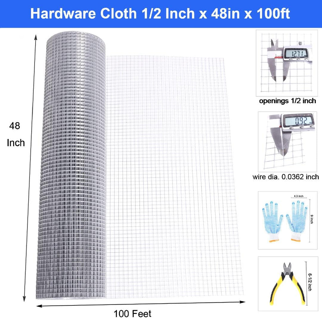 48x100 Hardware Cloth 1/2 Inch 19Ga Galvanized Wire Mesh Roll P97281