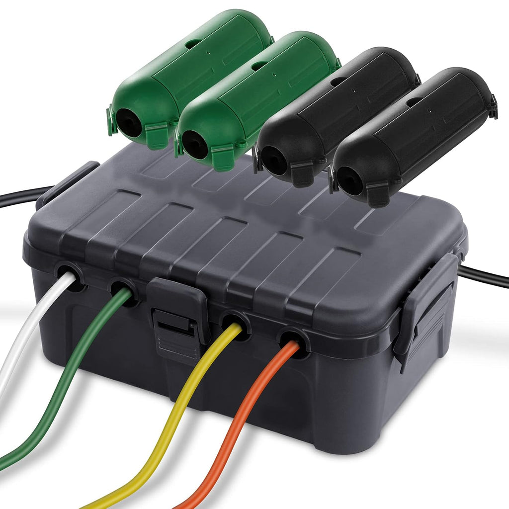 IP54 Extra Large Outdoor Waterproof Box with 6 Cable Seal Entry, Bundle with 4 Small Weatherproof Extension Cord Safety Cover, Black F5471