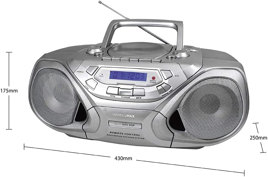 Portable CD/MP3 Player with Cassette Recorder, AM/FM Radio, USB Port, Aux-in, LCD Display (Silver) I1658
