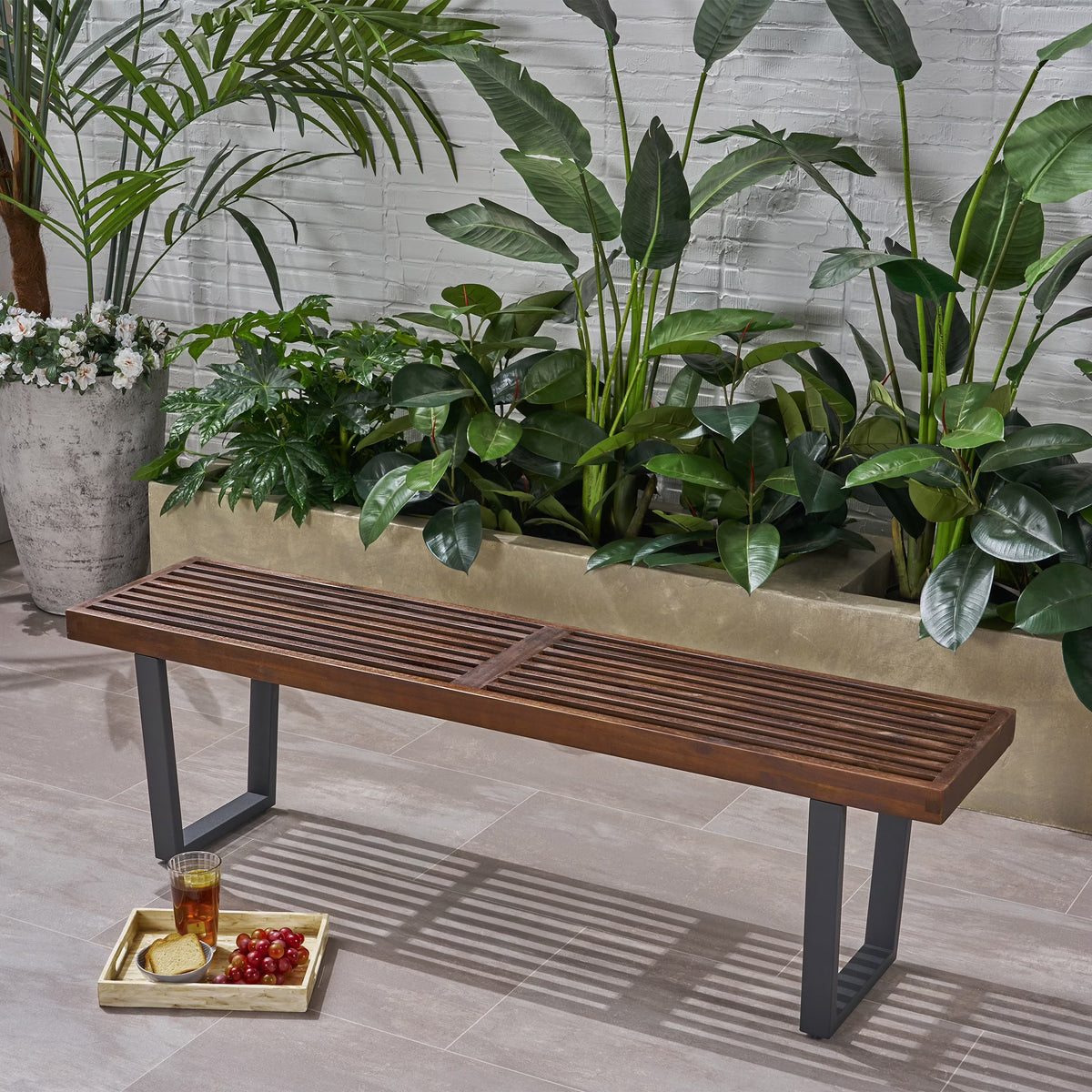 Dark Brown and Black Acacia Wood Dining Bench N1793