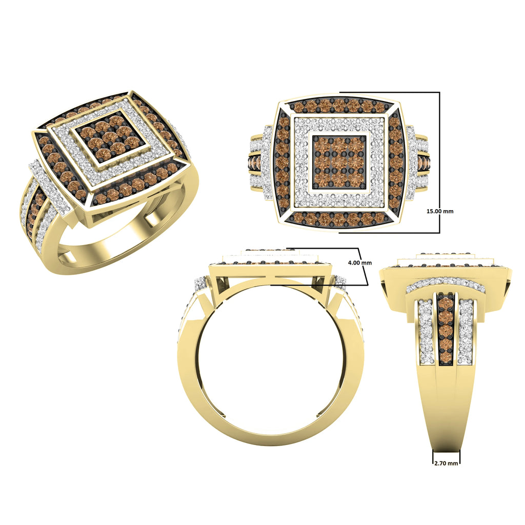 1.00 Carat Round Champagne & White Diamond Bridal Ring in 10K Yellow Gold, Size 5 E3260