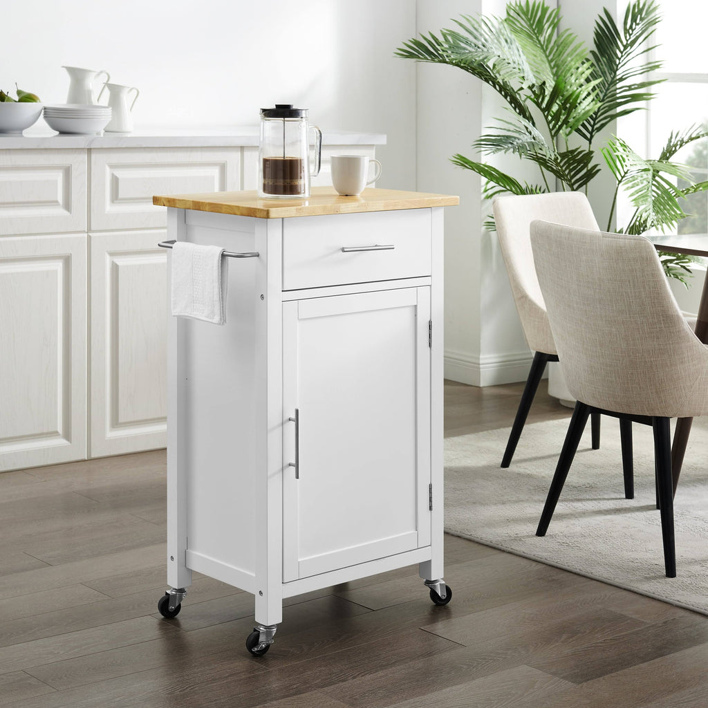 White Wood Top Compact Kitchen Island Cart L8790