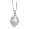 925 Sterling Silver Freshwater Cultured Pearl and CZ Teardrop Necklace 20" Q90446