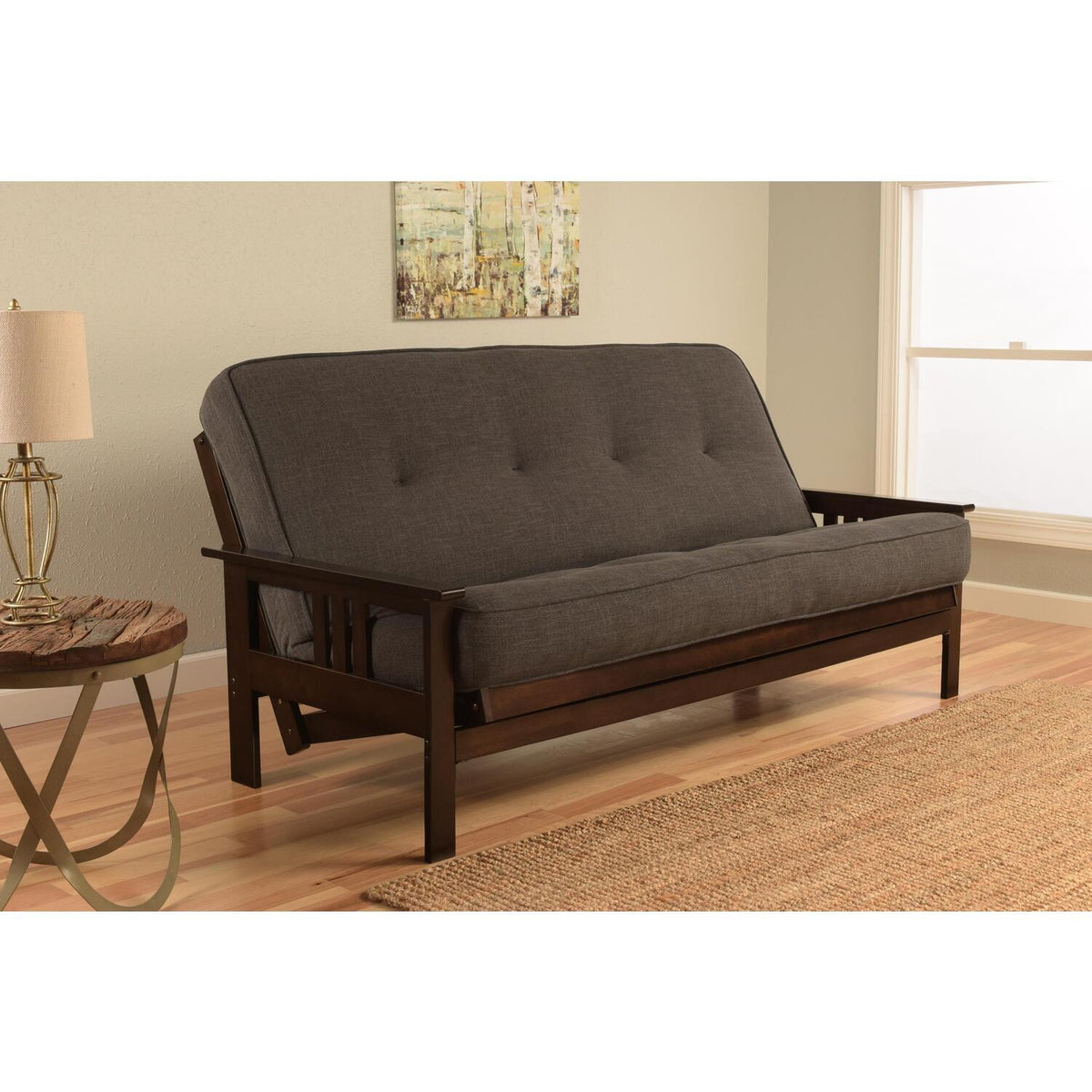 Retro Revival Futon Frame with Linen Charcoal Mattress N387