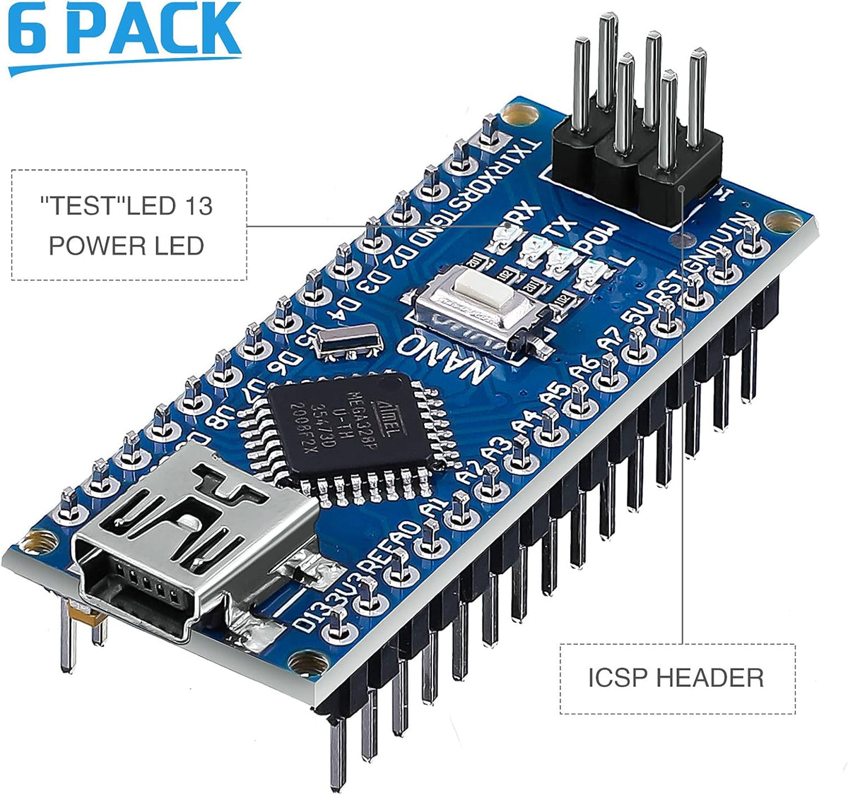 6 Pieces ATmega328P Nano Board with Pin Headers Z353