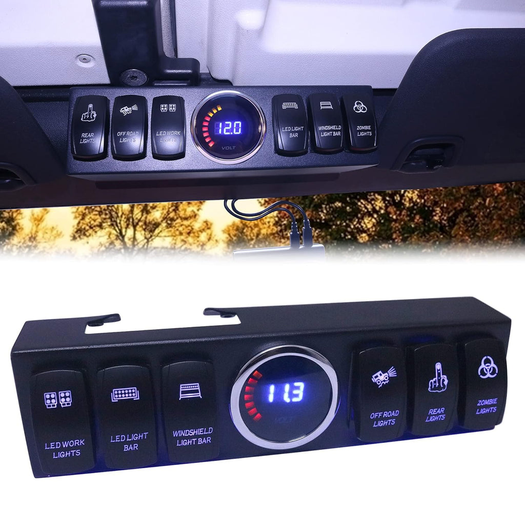 6 Gang Rocker Switch Panel with Blue Backlight Control Pod and Relay Box V57569