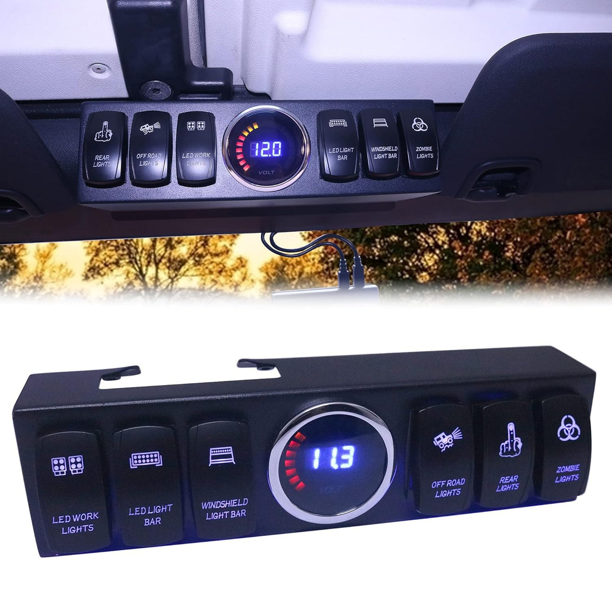 6 Gang Rocker Switch Panel with Blue Backlight Control Pod and Relay Box V57569