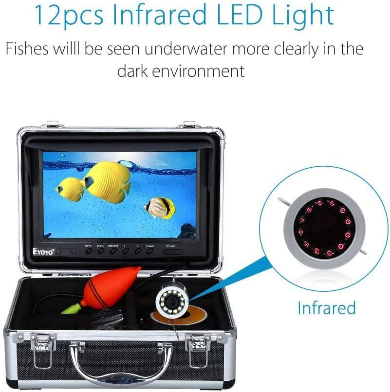 Portable 9 inch LCD Monitor Fish Finder HD 1000TVL Fishing Camera Waterproof Underwater DVR Video Cam 30m Cable 12pcs IR Infrared LED T473222