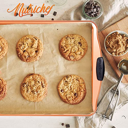 Nonstick Small Cookie Baking Sheet with Red Silicone Handles, 13.38’’ × 8.66’’ × 0.59’’ T501