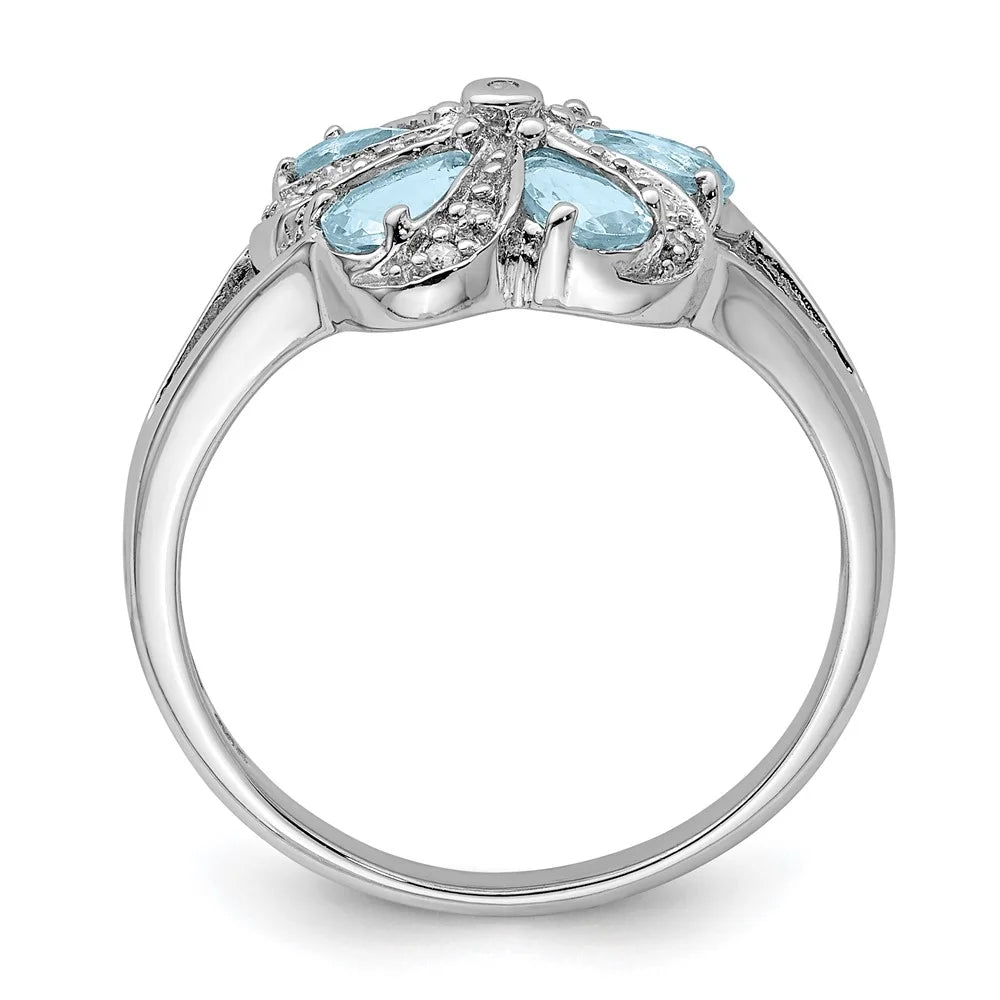 Rhodium Aquamarine Diamond Ring V175312