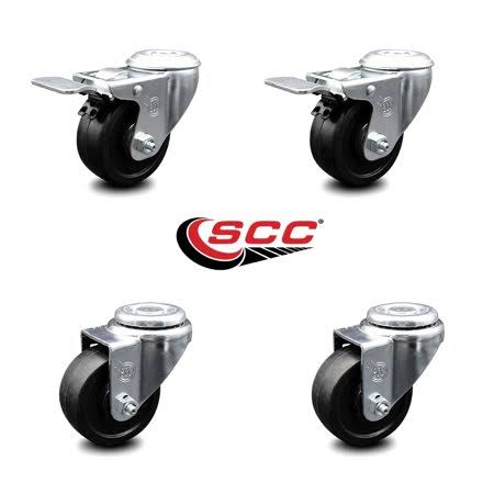 Swivel Bolt Caster Set of 4 with 3.5x22 Wheel, 2 with TTL Brakes Y7866