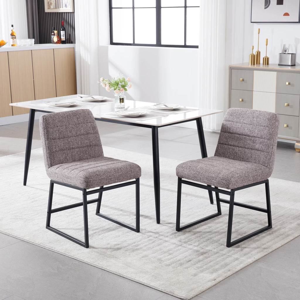 Linen Upholstered Dining Chairs with Black Metal Legs, Set of 2 S8765
