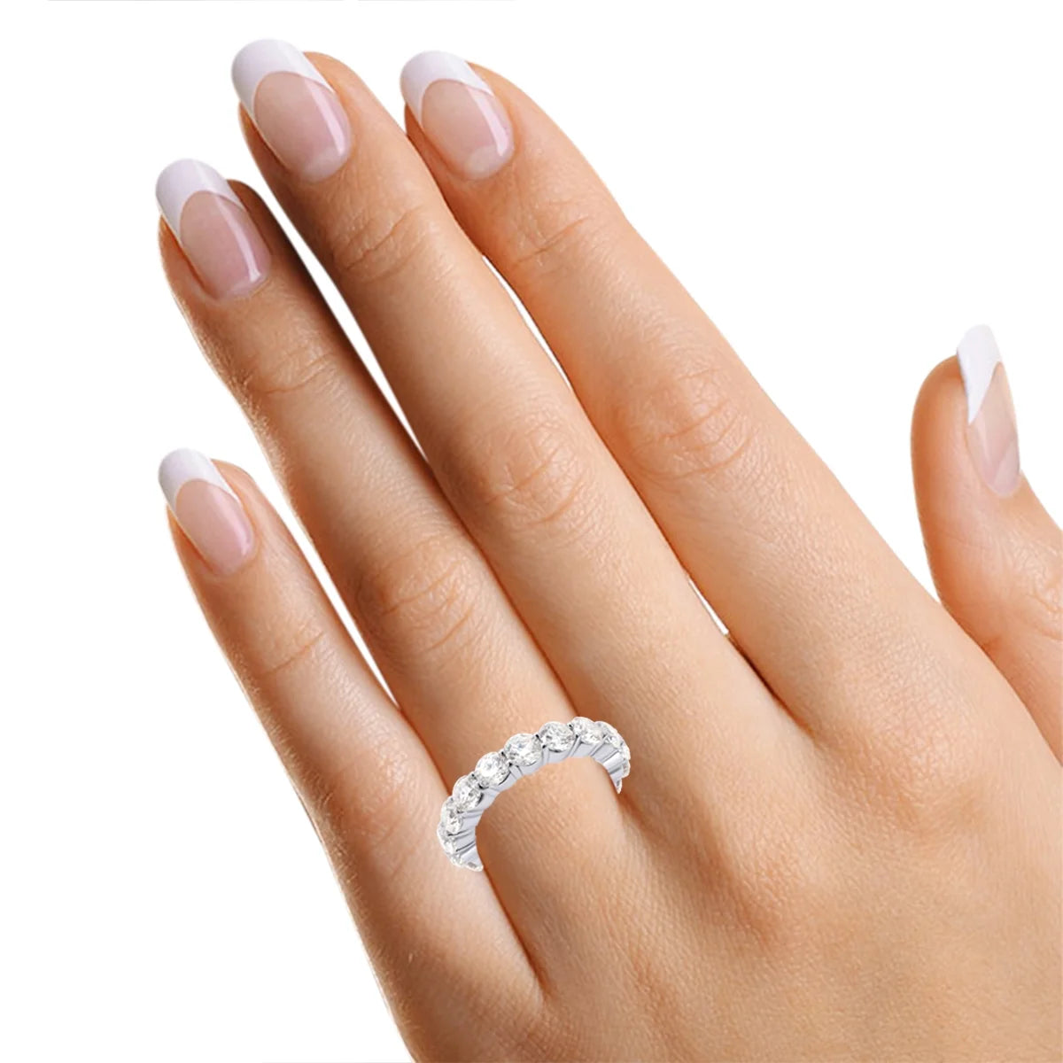 14K White Gold Over Sterling Silver Eternity Wedding Band Ring S598724