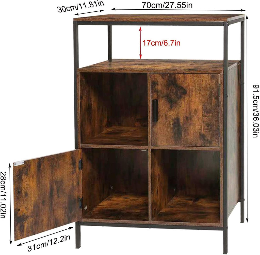 Rustic Brown Storage Cabinet with 2 Doors and Open Shelves N4297