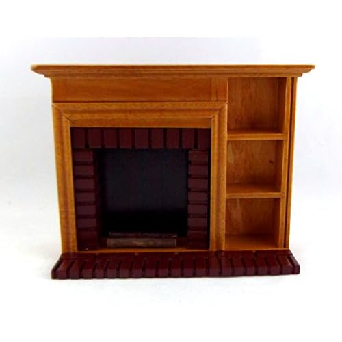 Walnut Red Brick Fireplace with Shelves Dollhouse Miniature Furniture O995688