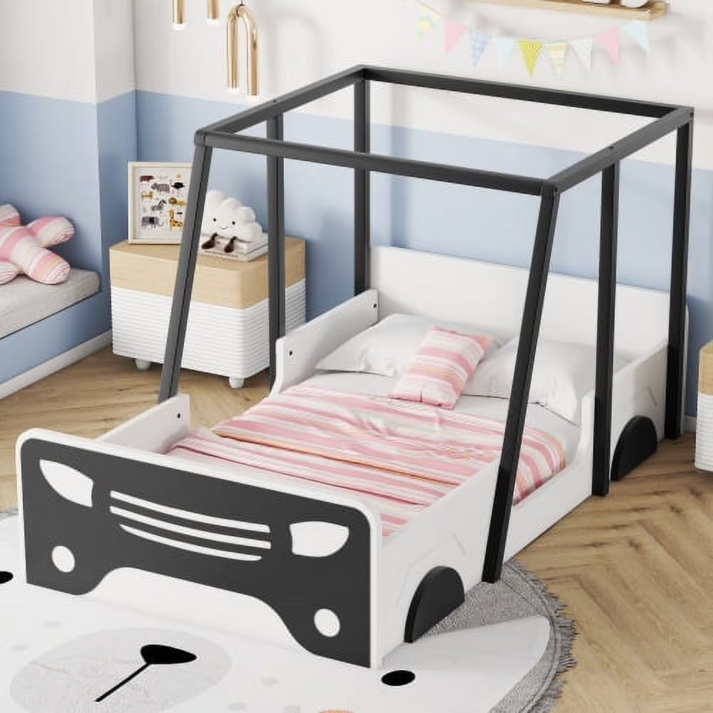 Twin Size Solid Wood Car Bed Frame with Wheels and Door B245469