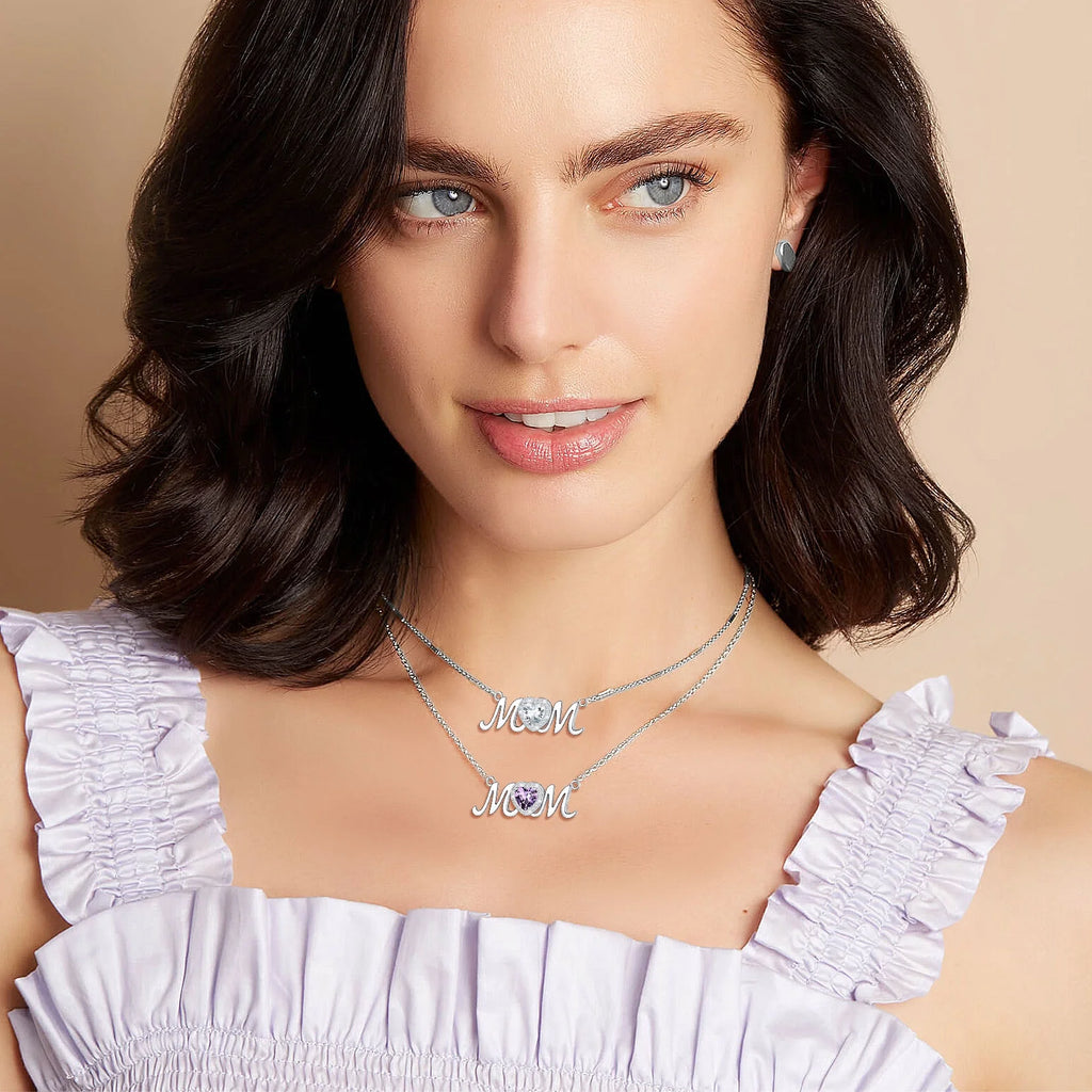 925 Sterling Silver Birthstone Heart Mom Necklace Y593988