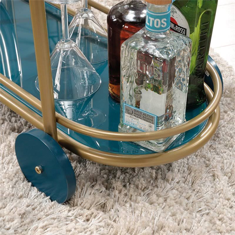Modern 3-Shelf Glass and Metal Bar Cart in Satin Gold Y171