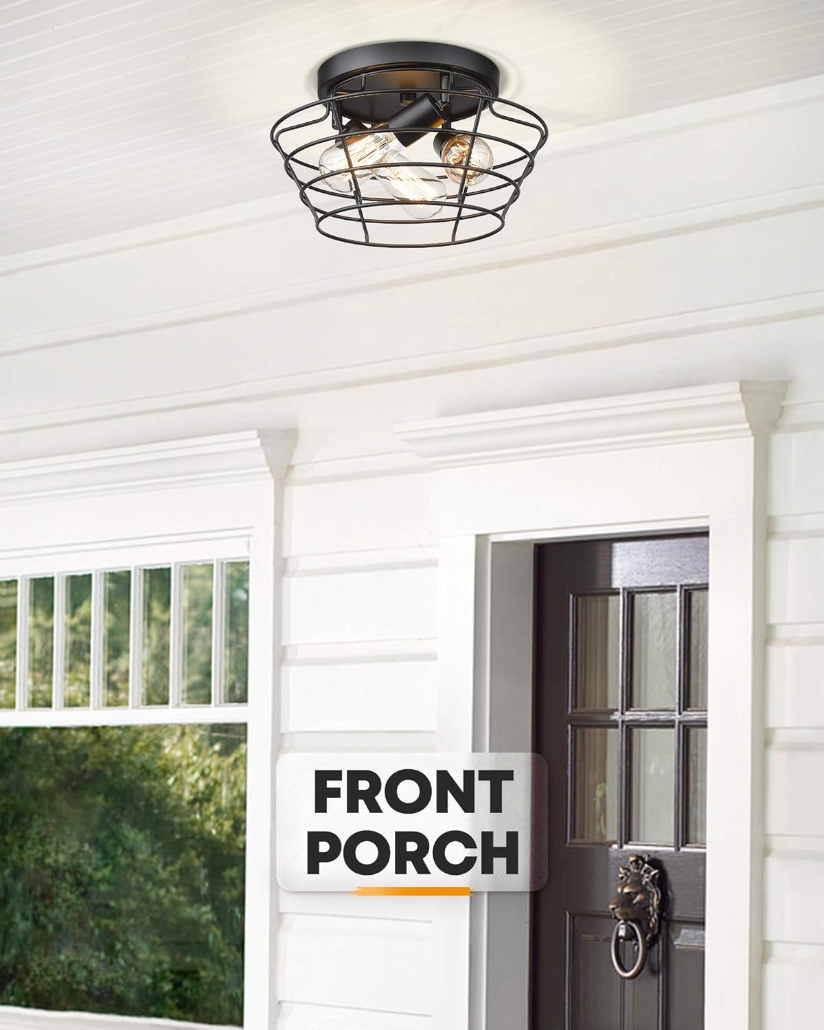 Vintage Black Metal Cage Ceiling Light Fixture O37570