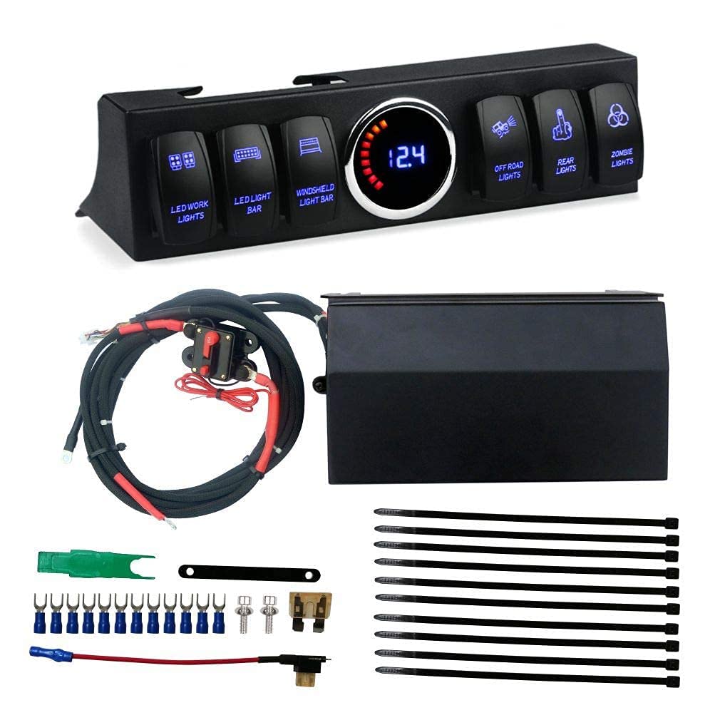 6 Gang Rocker Switch Panel with Blue Backlight Control Pod and Relay Box V57569