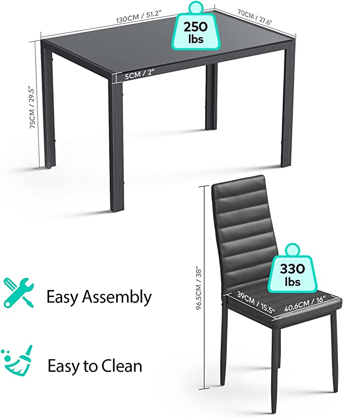 Black PU Leather Dining Table Set with 6 Chairs D115076