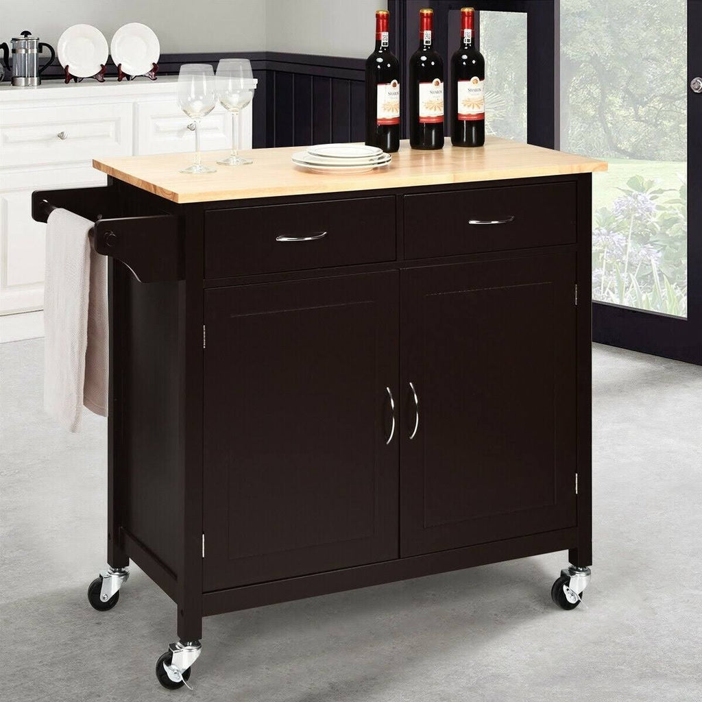 Brown Wooden Top Rolling Kitchen Cart L408
