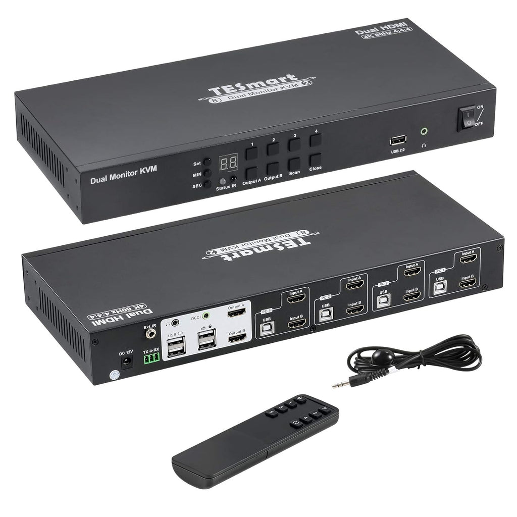 HDMI Dual Monitor KVM Switch 4 HDMI PCs + 2 HDMI Monitors 4K @60Hz Black D157366