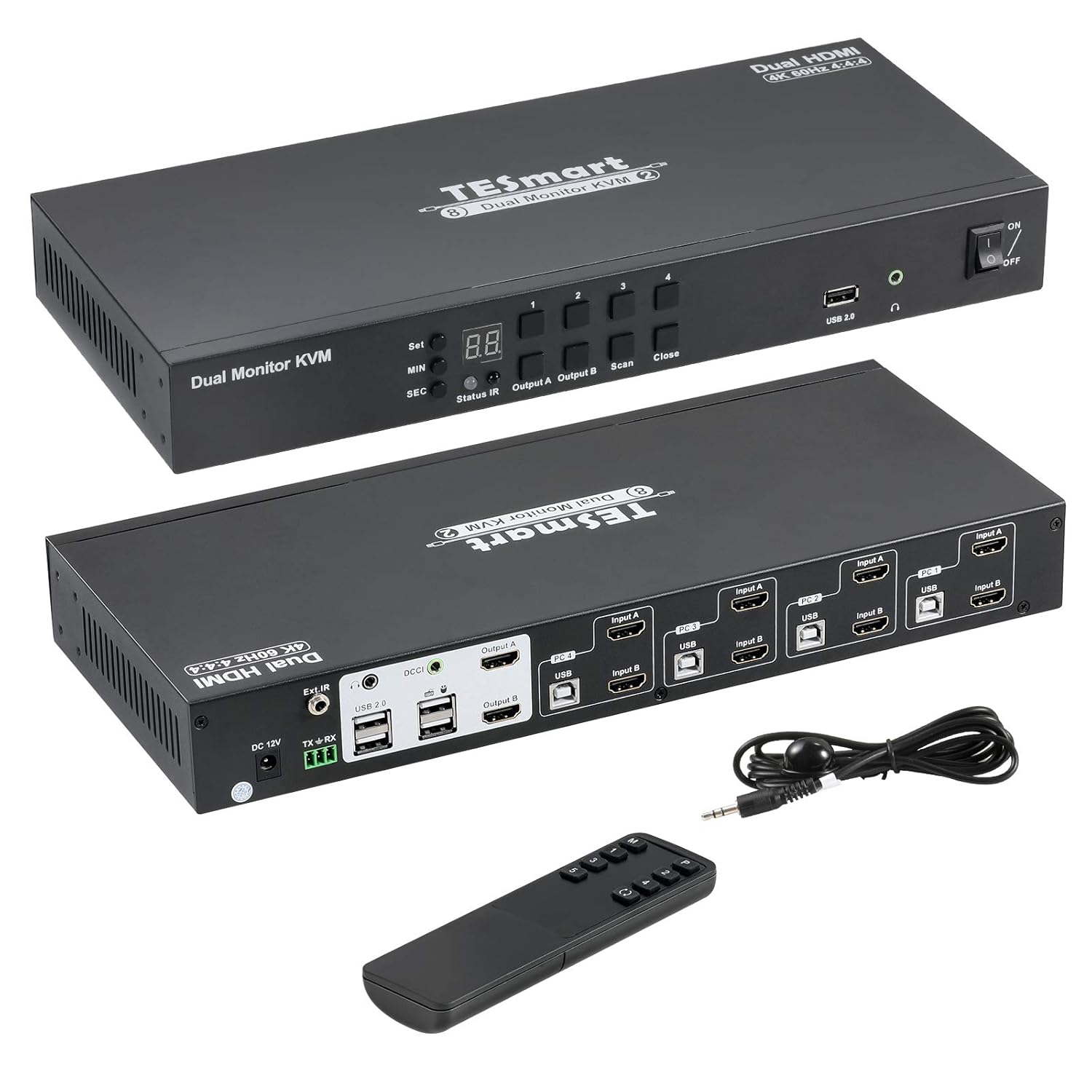 HDMI Dual Monitor KVM Switch 4 HDMI PCs + 2 HDMI Monitors 4K @60Hz Black D157366