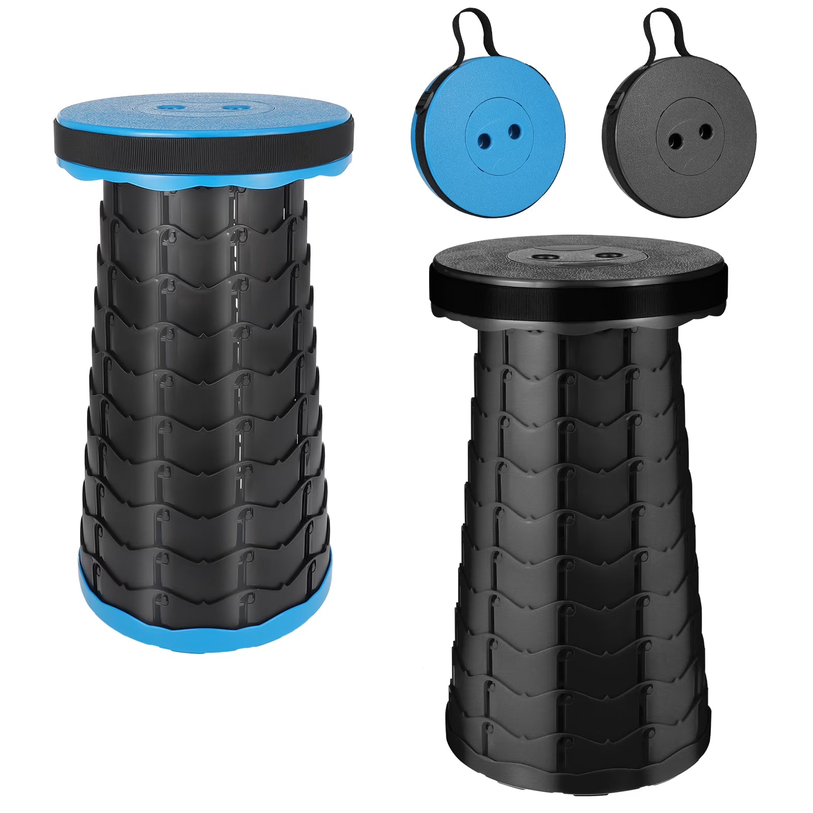 2PCS Portable Telescopic Stool, Collapsible Folding Stool, Lightweight, Max Load 600 lbs (Black Blue) E9332