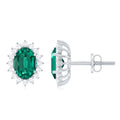 Oval Lab Grown Emerald Stud Earrings with Diamond Halo, 5X7 MM, 18K White Gold L554