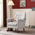 Chenille-Black&White Upholstered Fabric Armchair with Wood Legs G404