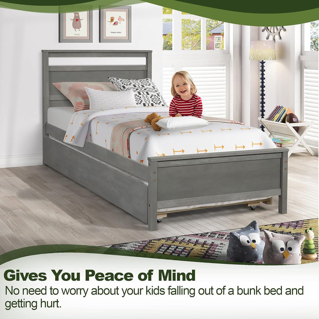 Trundle Bed Frame Twin Size Pine Wood B763