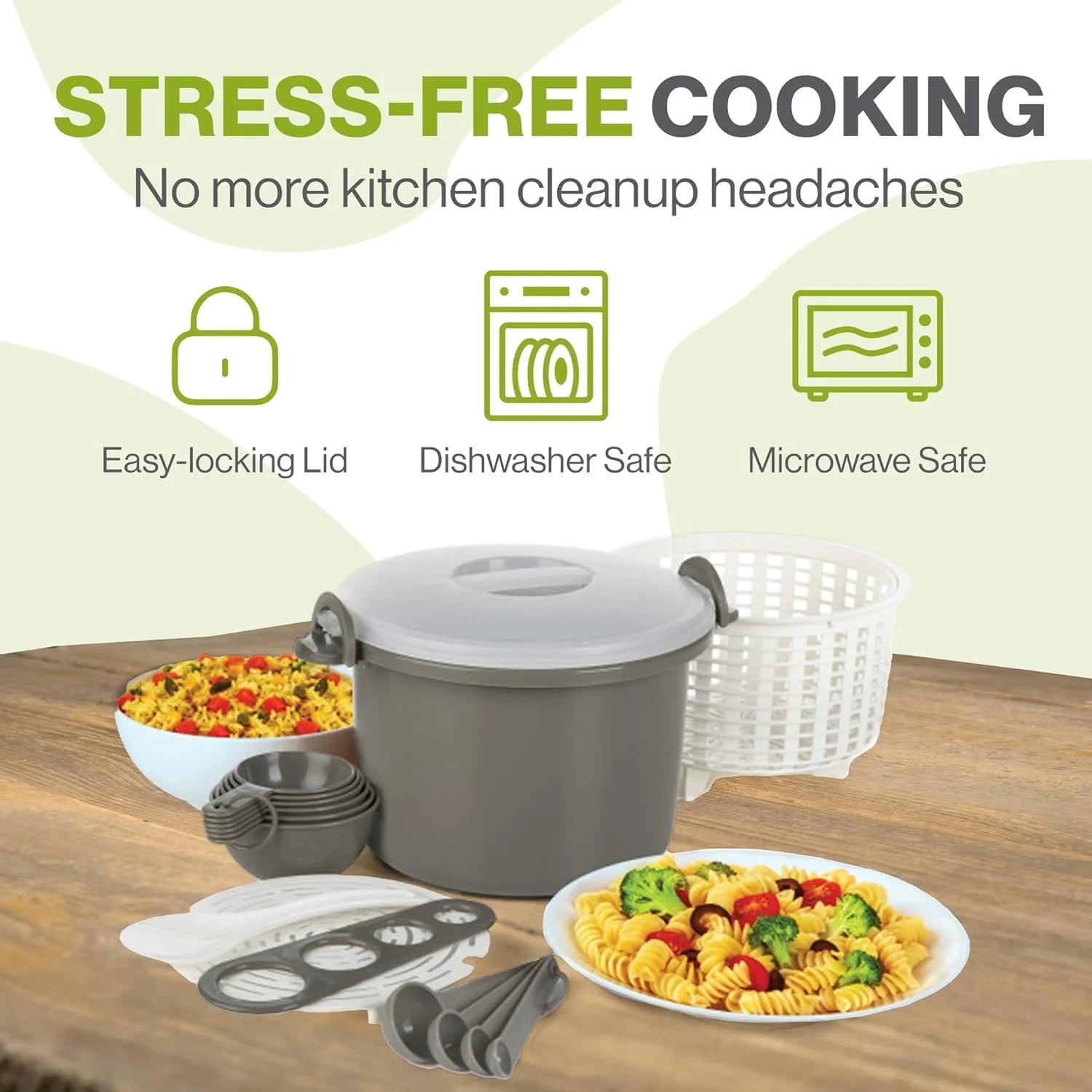 17 Piece Microwaveable Rice And Pasta Cooker With Locking Lid O991