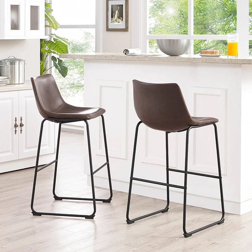 Faux Leather Bar Stool Set of 2 Brown D3025