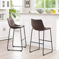 Faux Leather Bar Stool Set of 2 Brown D3025