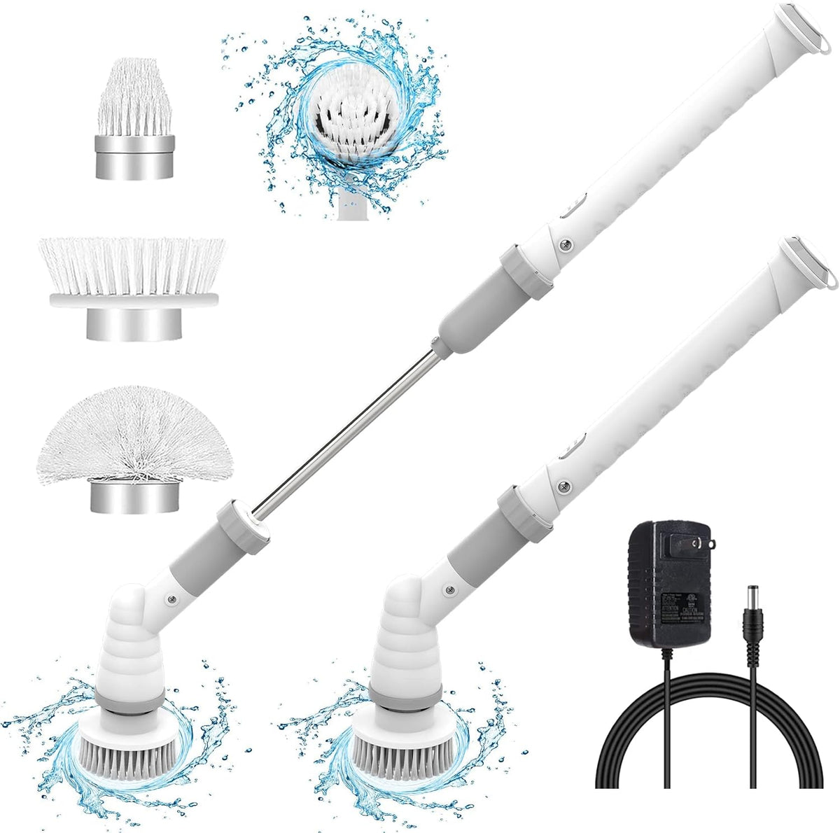 Electric Cleaning Brush with Long Handle, Cordless, 3 Brush Heads, Pack of 2 W566759