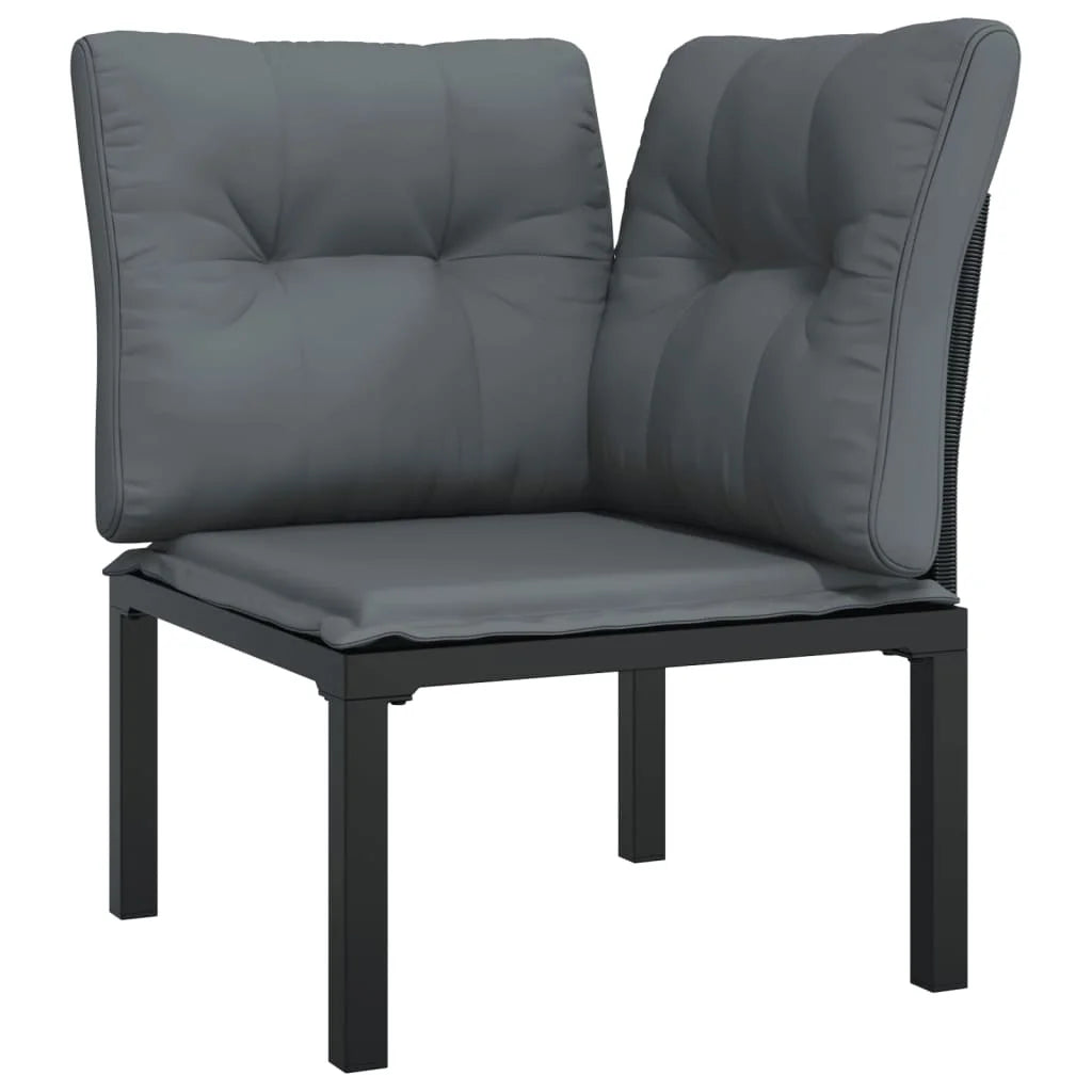 5 Piece Outdoor Patio Furniture Set, Black Poly Rattan Sectional Sofa with Dark Gray Cushions K46602