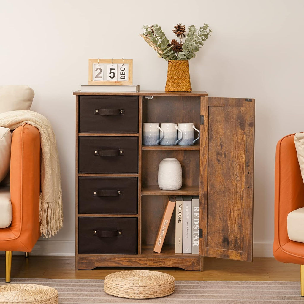 Rustic Brown Storage Cabinet with 4 Removable Drawers and 1 Door X381574