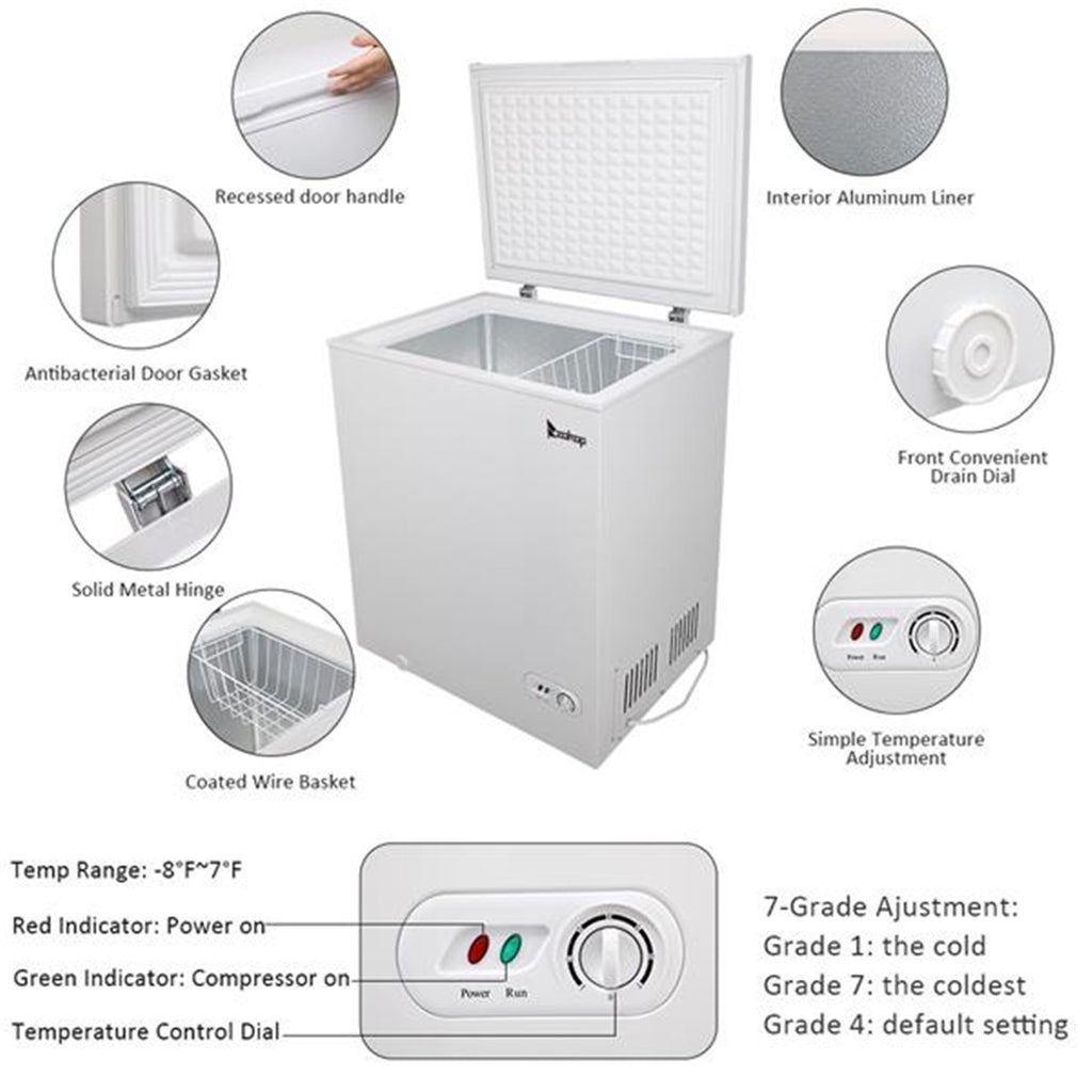 White Single Door Horizontal Freezer, 143L / 5.0 CU.FT V593