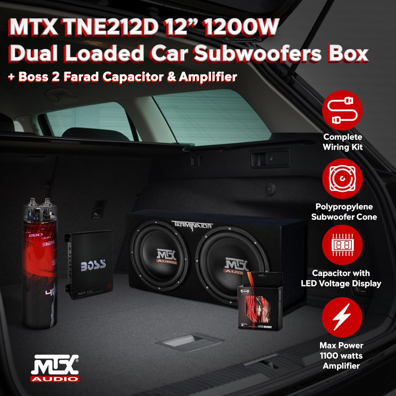 12 Inch 1200 Watt 4 Ohm Dual Loaded Car Audio Subwoofer Package with Sub Enclosure W604224