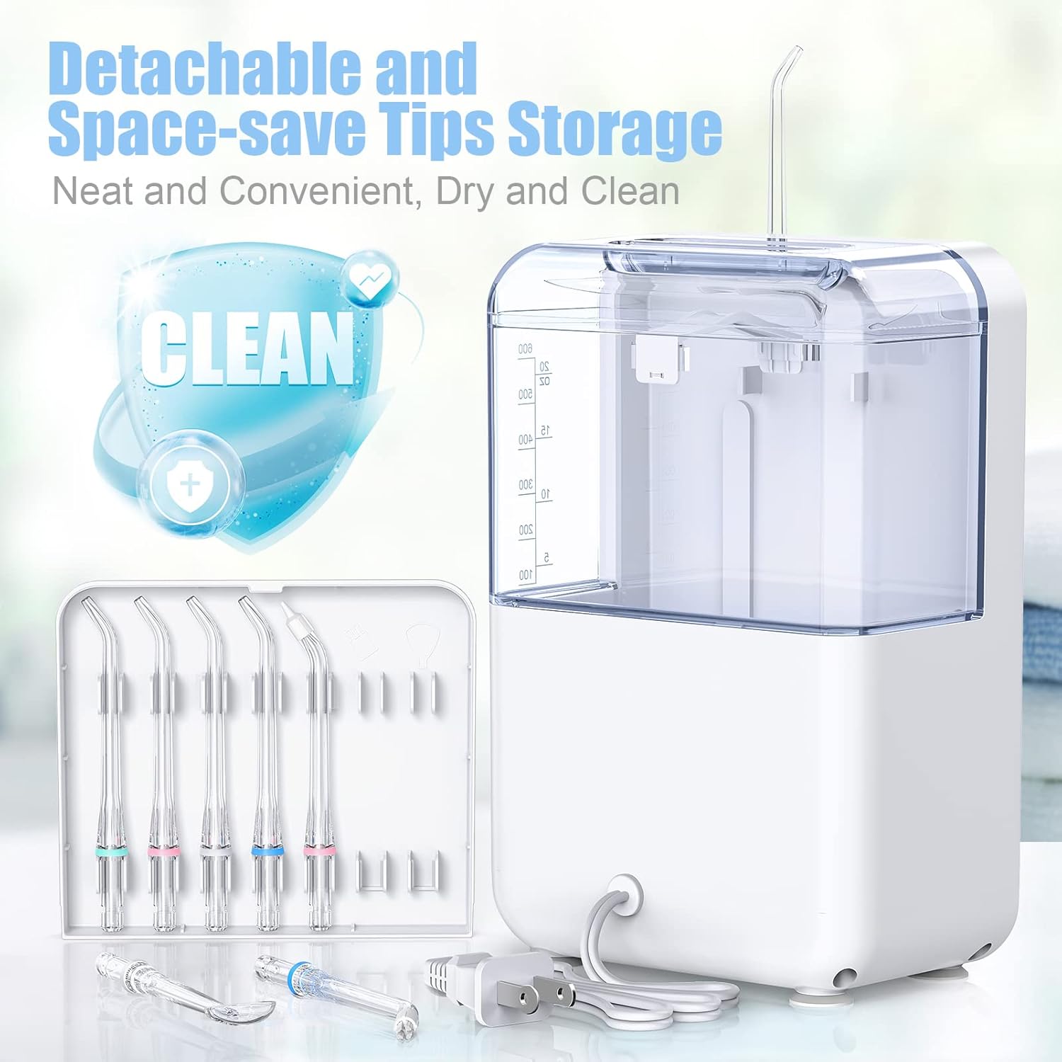 Water Flosser 600ML Oral Irrigator with 3 Flossing Modes, 10 Settings, 7 Tips, Pack of 2 U957820