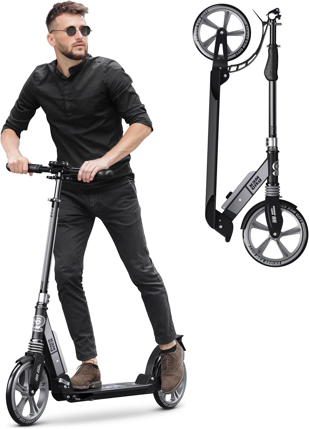 Scooter with Anti-Shock Suspension, 4 Adjustment Levels Handlebar Up to 41 Inches High C2848