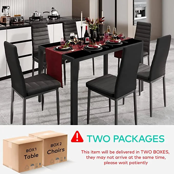 Black PU Leather Dining Table Set with 6 Chairs D115076
